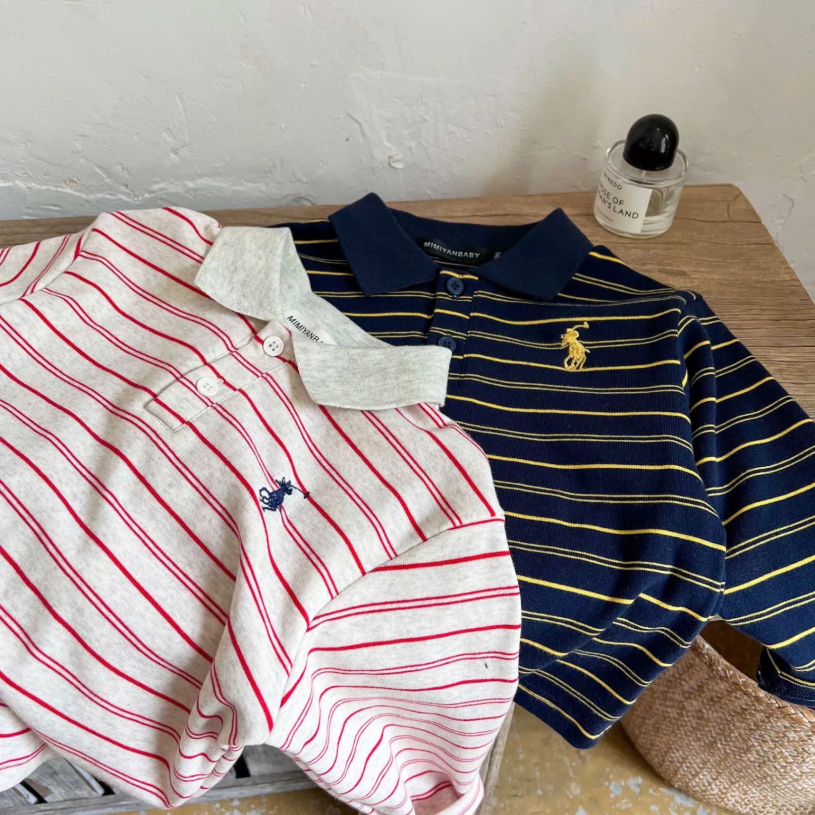 AB849 - SET 2 ÁO POLO BÉ TRAI KẺ NGANG KỊ SĨ than đỏ