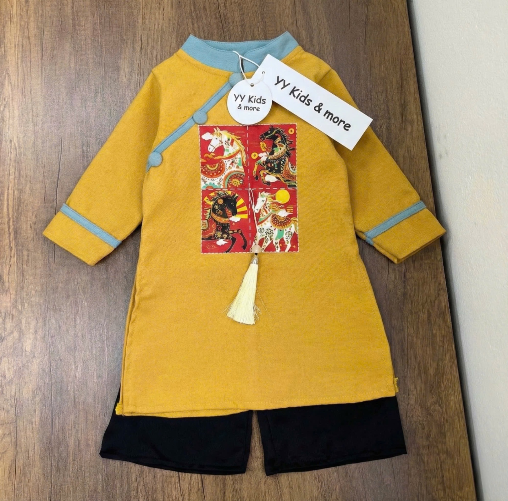 T088 - SET ÁO DÀI BÉ TRAI NHUNG TĂM PHỐI MÀU IN NGỰA