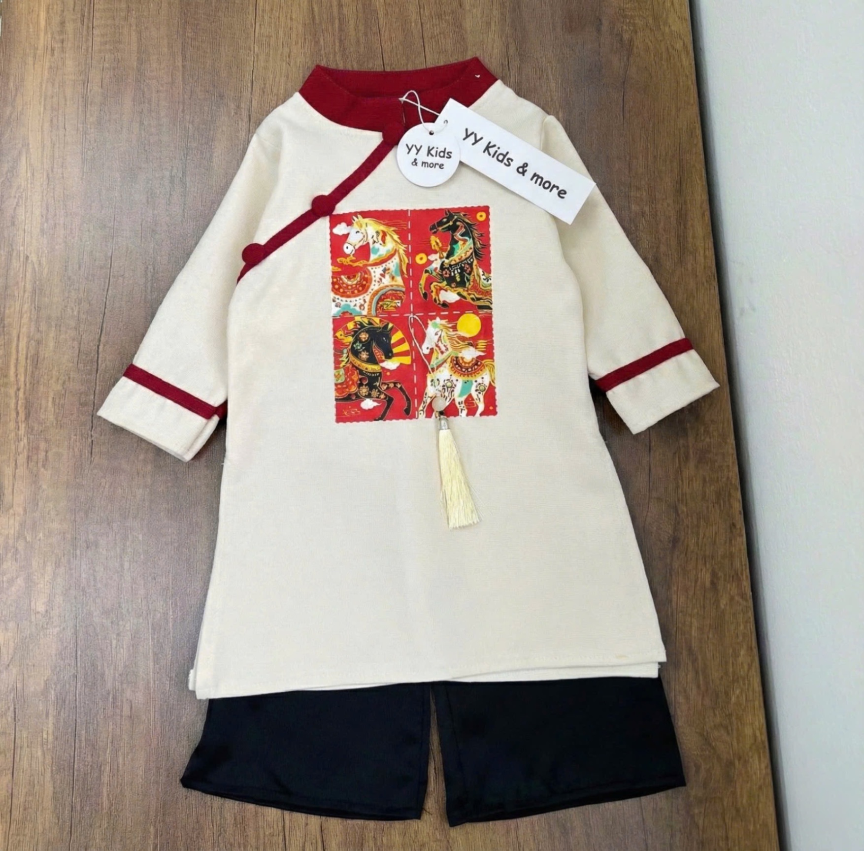 T088 - SET ÁO DÀI BÉ TRAI NHUNG TĂM PHỐI MÀU IN NGỰA
