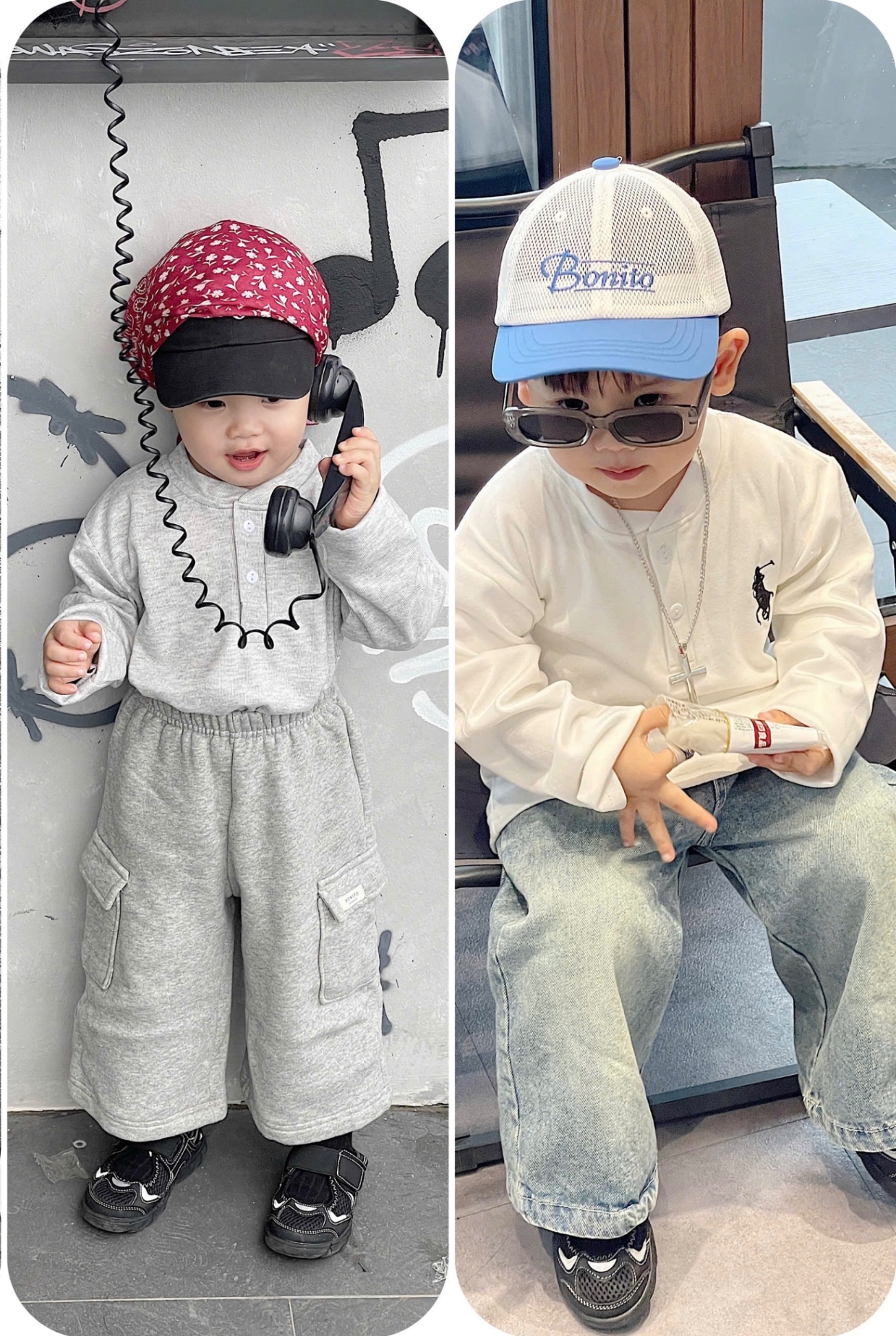 AB853 - SET 2 ÁO BÉ TRAI TĂM ZIP CỔ CÚC KỊ SĨ ghi trắng