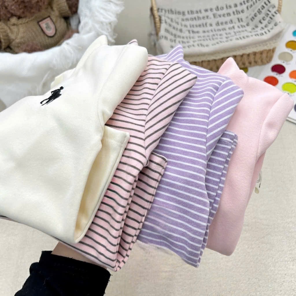 AB852 - SET 4 ÁO BÉ GÁI ZIP LÔNG 3P KỊ SĨ tím hồng kẻ