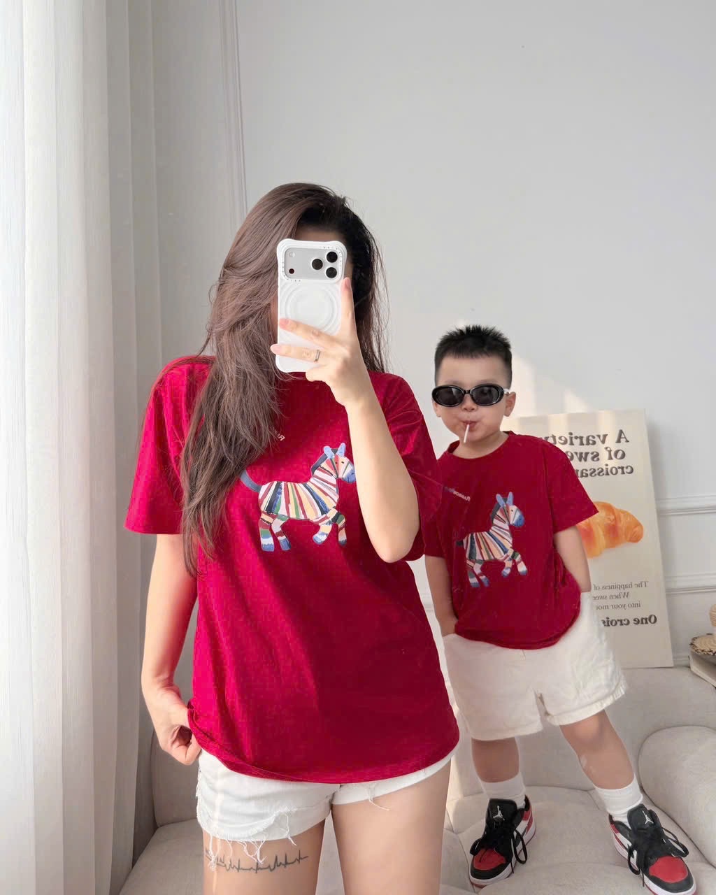 AB851 - ÁO PHÔNG GIA ĐÌNH ĐỎ NGỰA VẰN FULL SIZE