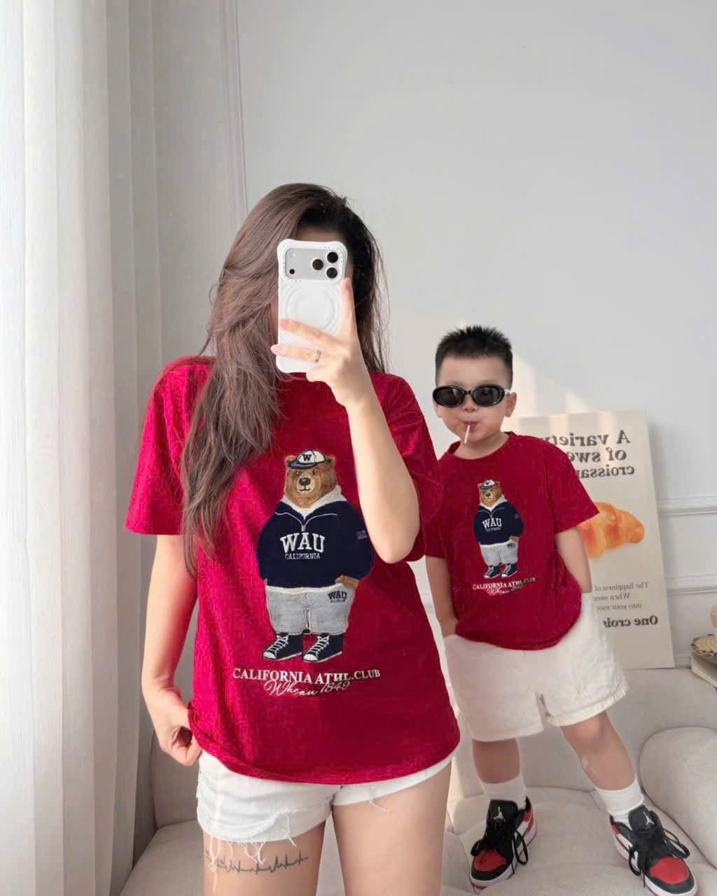 AB856 - ÁO PHÔNG GIA ĐÌNH ĐỎ GẤU WAU