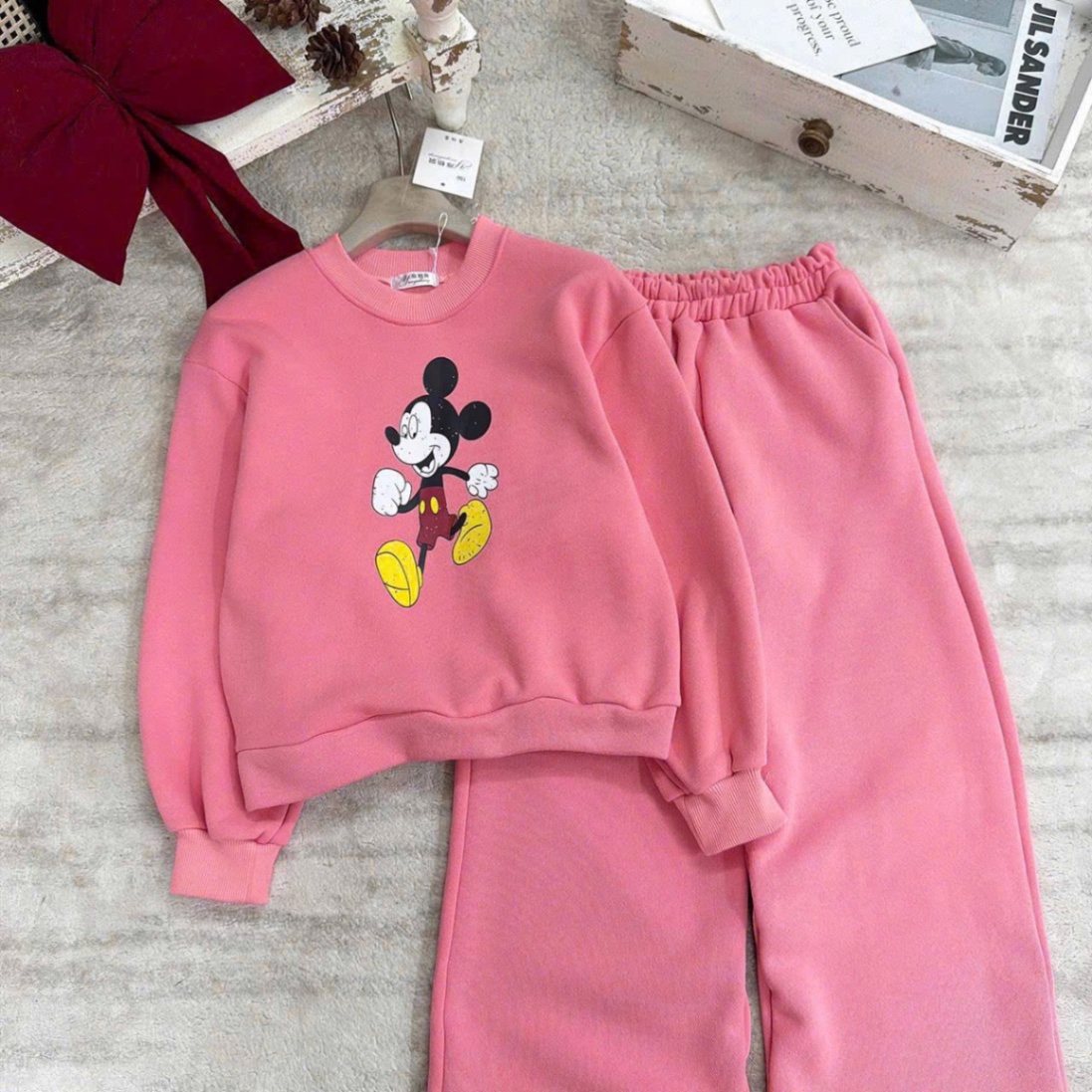 G870 - BỘ BÉ GÁI NỈ SIZE ĐẠI MICKEY HỒNG QUẦN SUÔNG