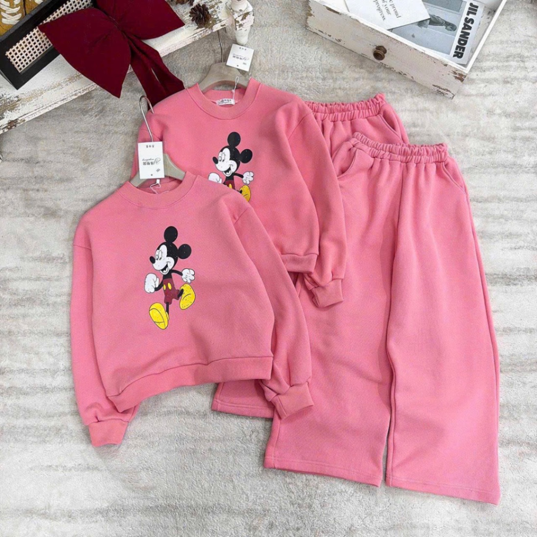 G870 - BỘ BÉ GÁI NỈ SIZE ĐẠI MICKEY HỒNG QUẦN SUÔNG