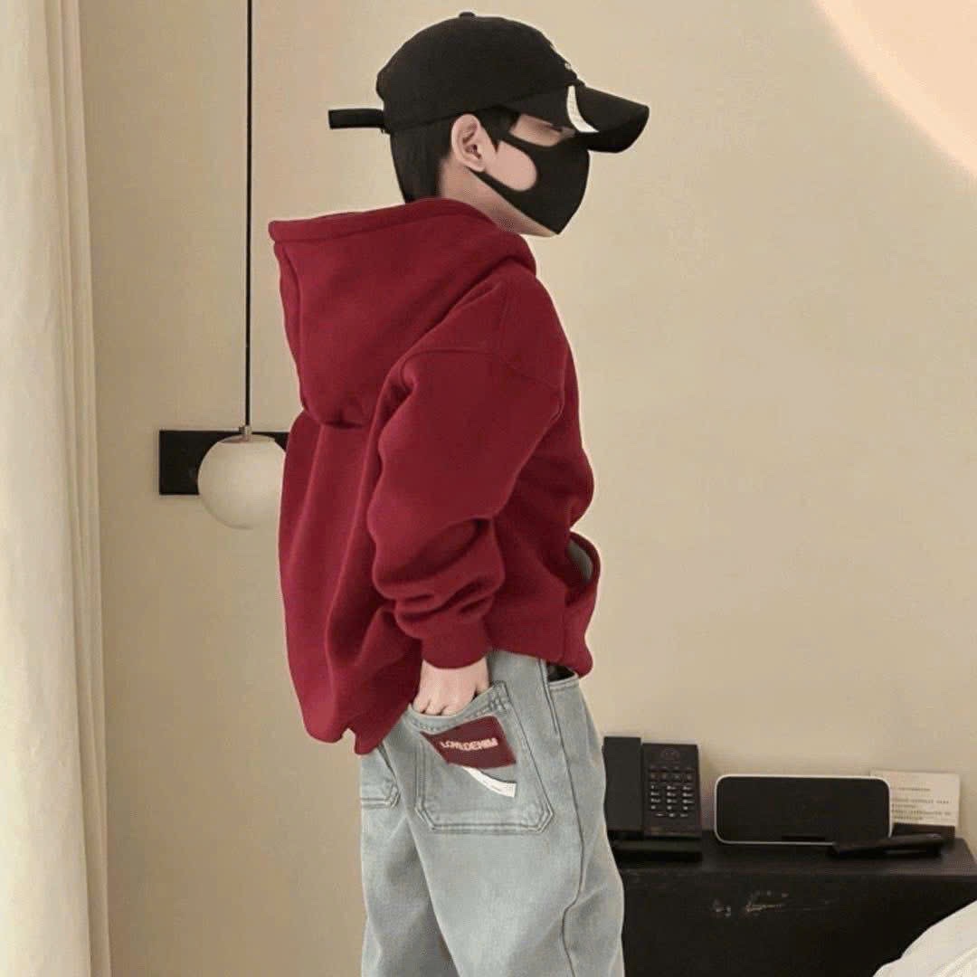 AB858 - ÁO BÉ NỈ HOODIE MŨ ĐỎ THÊU ĐẮP PARIS