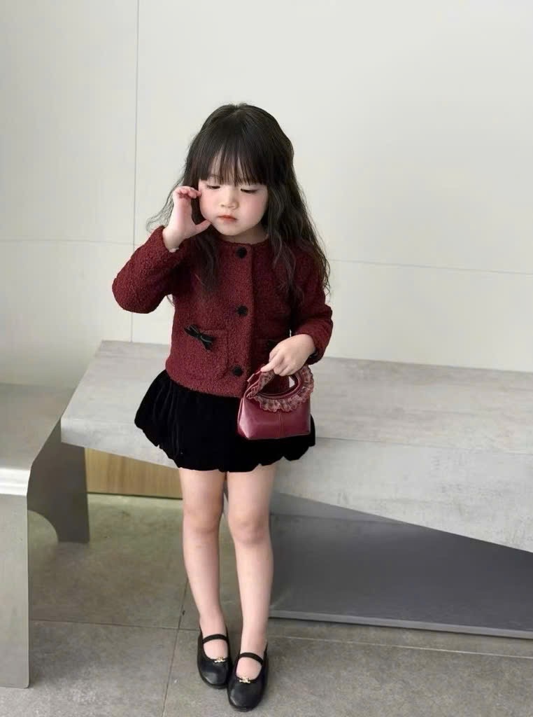 G878 - SET BÉ GÁI ÁO DẠ ĐỎ QUẦN BÍ ĐEN