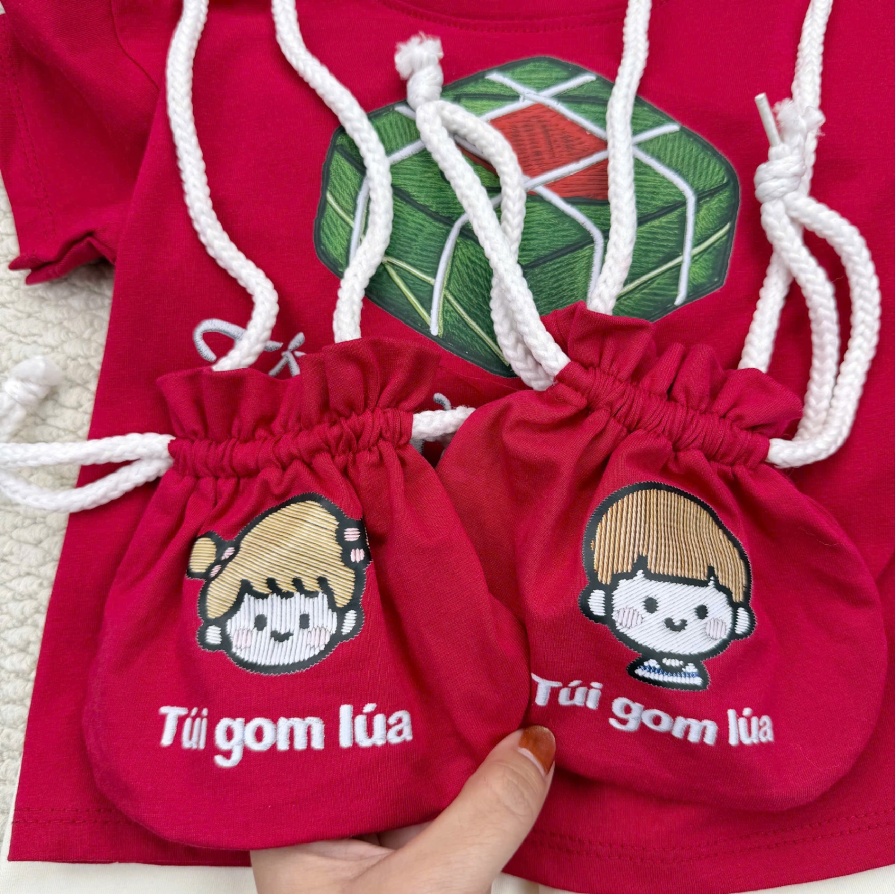 G879 - SET BÉ CỘC TAY ĐỎ Tết của bé iu KÈM TÚI