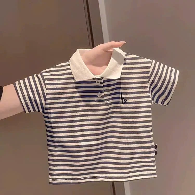T100 - BỘ ĐÙI BÉ TRAI ÁO POLO KẺ NGANG QUẦN TRẮNG