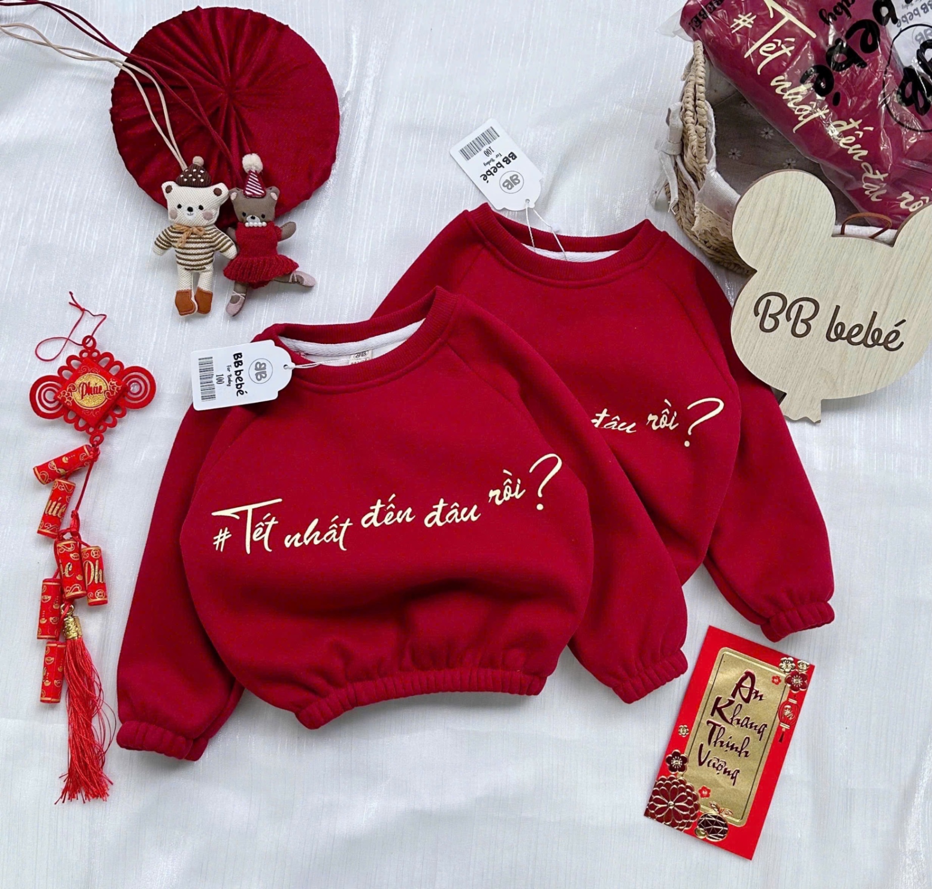 AB864 - ÁO BÉ HAIDA LÓT NHUNG ĐỎ Tết đâu rồi