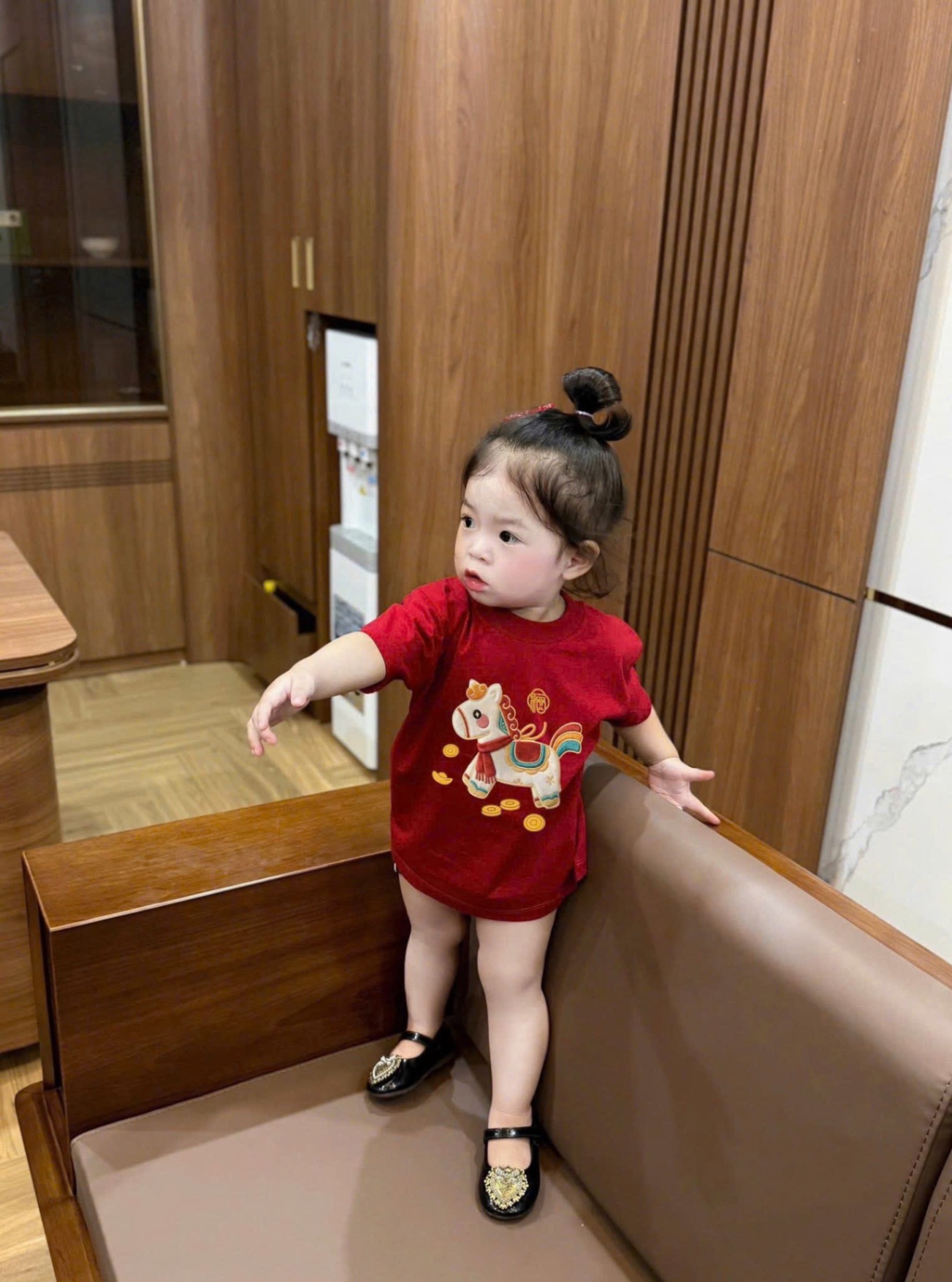 AB863 - ÁO PHÔNG GIA ĐÌNH ĐỎ NGỰA PONY KHĂN ĐỎ