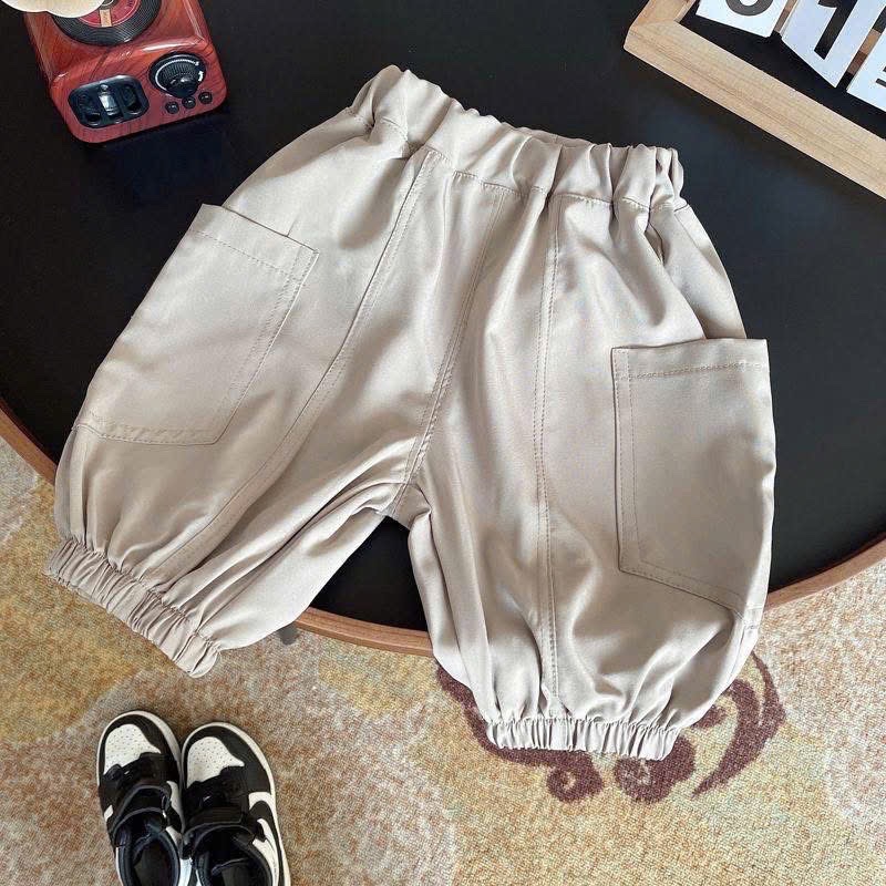 T105 - BỘ BÉ TRAI ÁO POLO KẺ NÂU QUẦN BOM KAKI XÁM