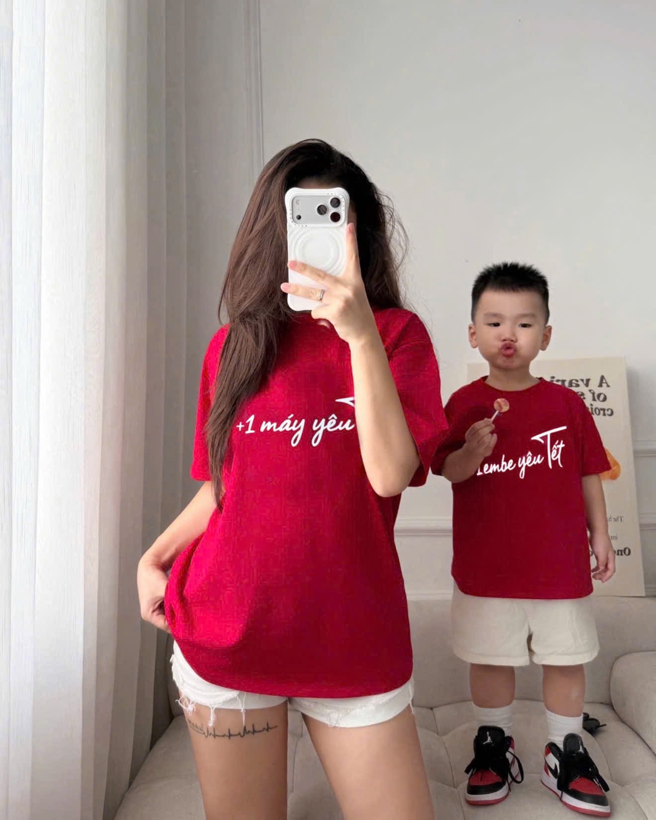 AB872 - ÁO PHÔNG ĐÔI GIA ĐÌNH Yêu Tết - cộc tay
