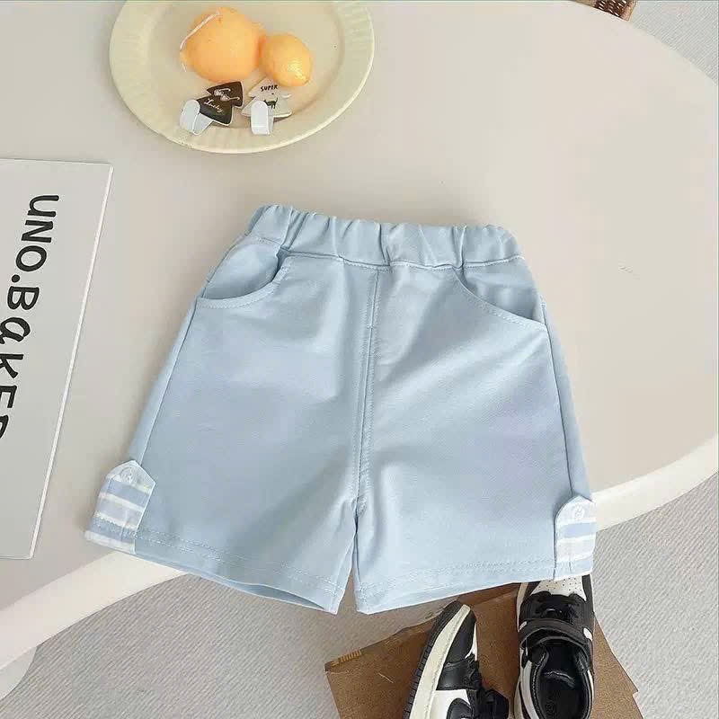 T109 - BỘ ĐÙI BÉ TRAI ÁO POLO KẺ XANH HUY HIỆU
