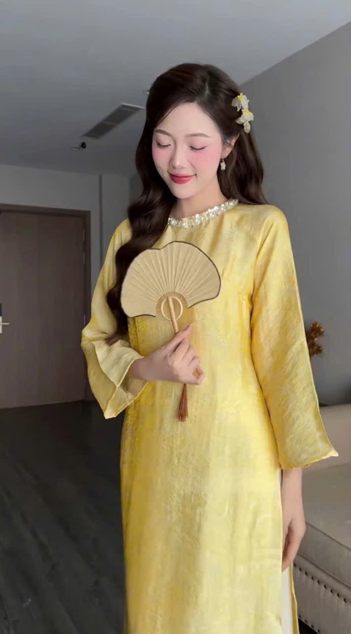 S278 - SET ÁO DÀI NỮ SUÔNG ĐÍNH ĐÁ CỔ