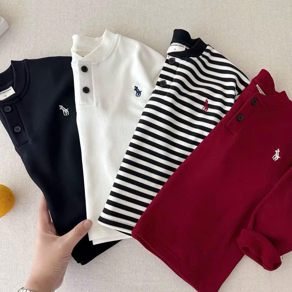 (CHỜ) AB876 - SET 4 ÁO BÉ TRAI DÀI TAY COTTON KỊ SĨ CỔ CÚC