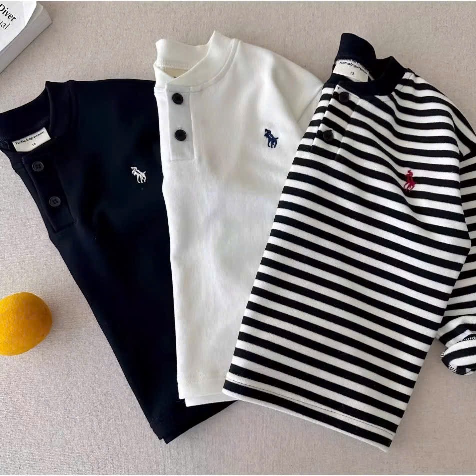 (CHỜ) AB876 - SET 4 ÁO BÉ TRAI DÀI TAY COTTON KỊ SĨ CỔ CÚC
