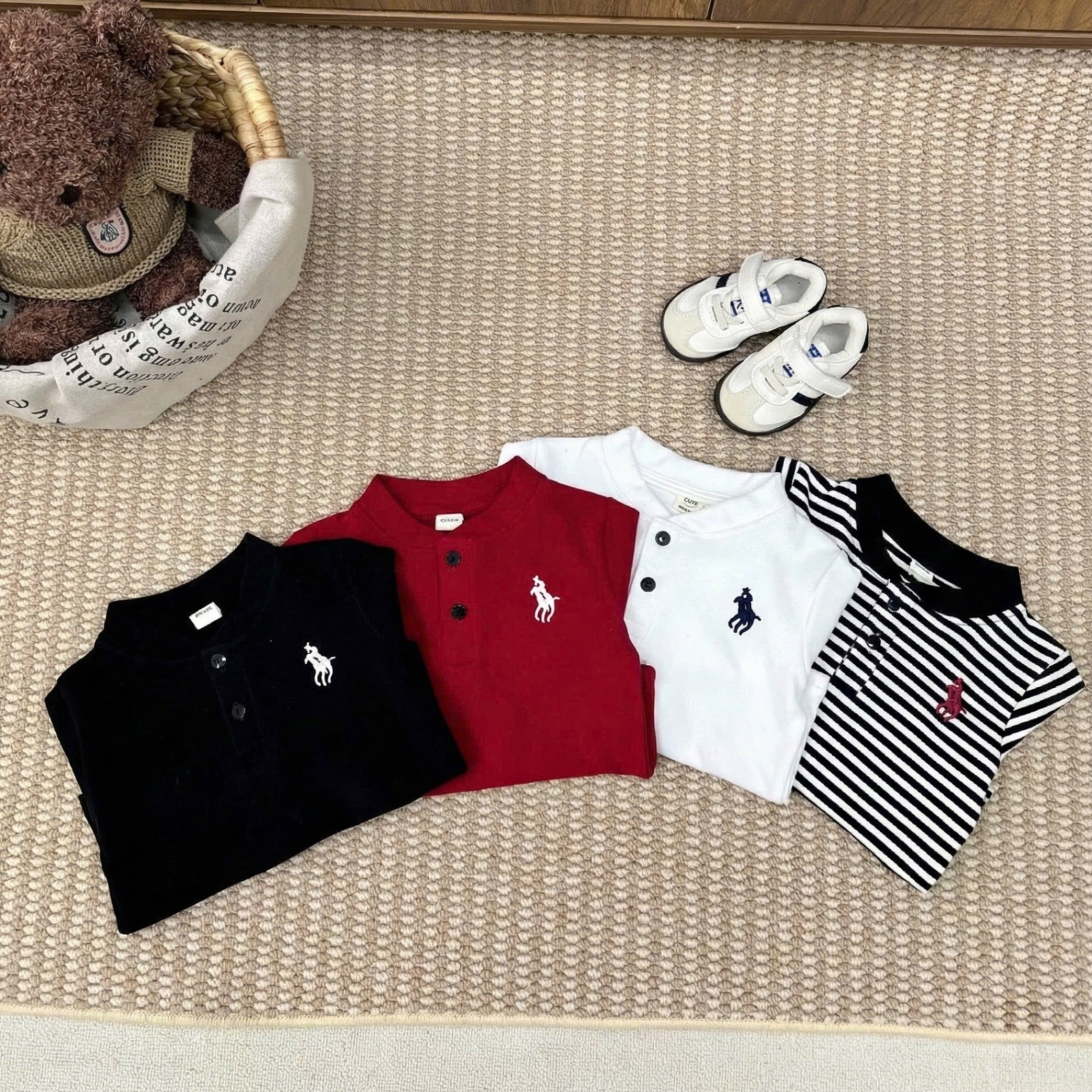 (CHỜ) AB876 - SET 4 ÁO BÉ TRAI DÀI TAY COTTON KỊ SĨ CỔ CÚC