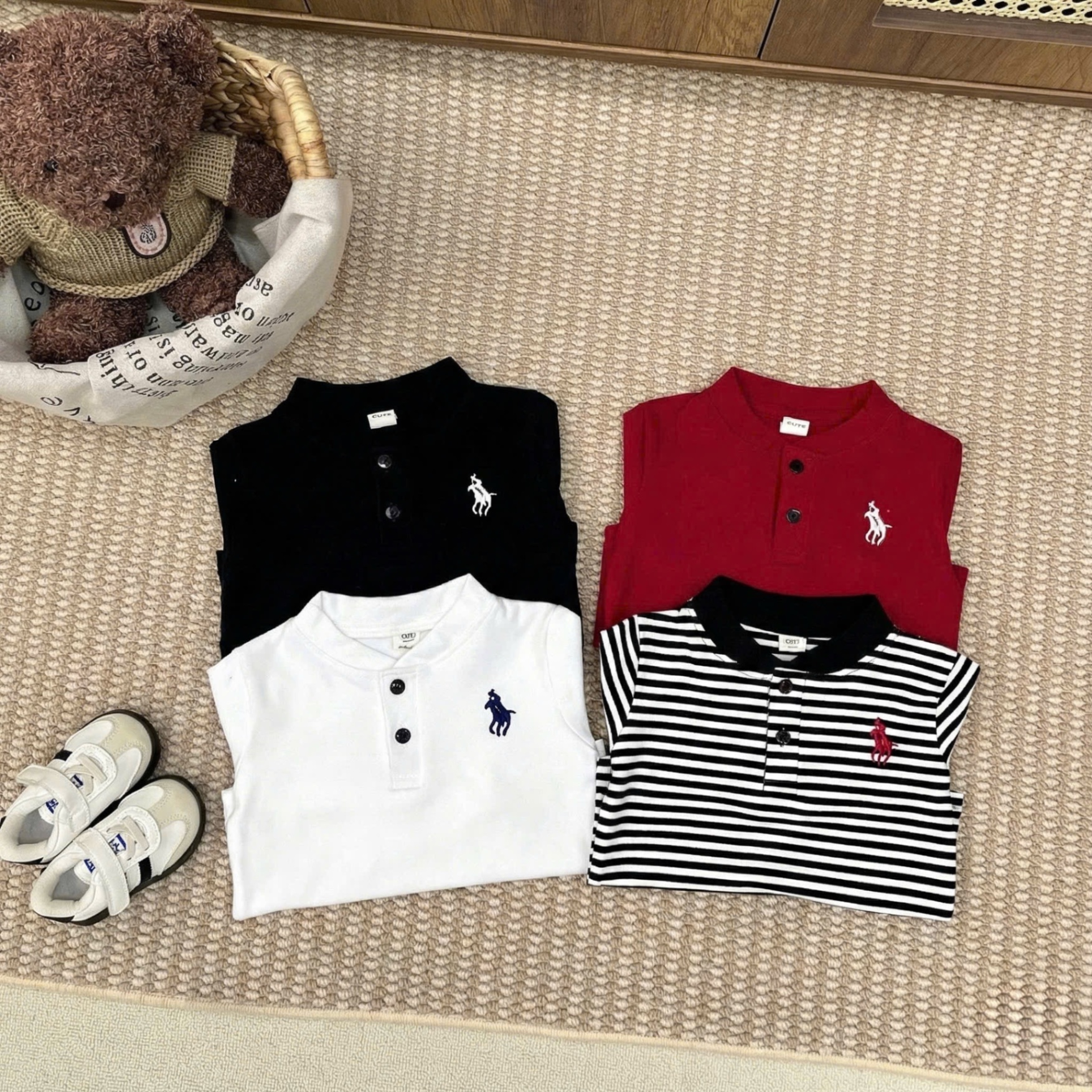 (CHỜ) AB876 - SET 4 ÁO BÉ TRAI DÀI TAY COTTON KỊ SĨ CỔ CÚC