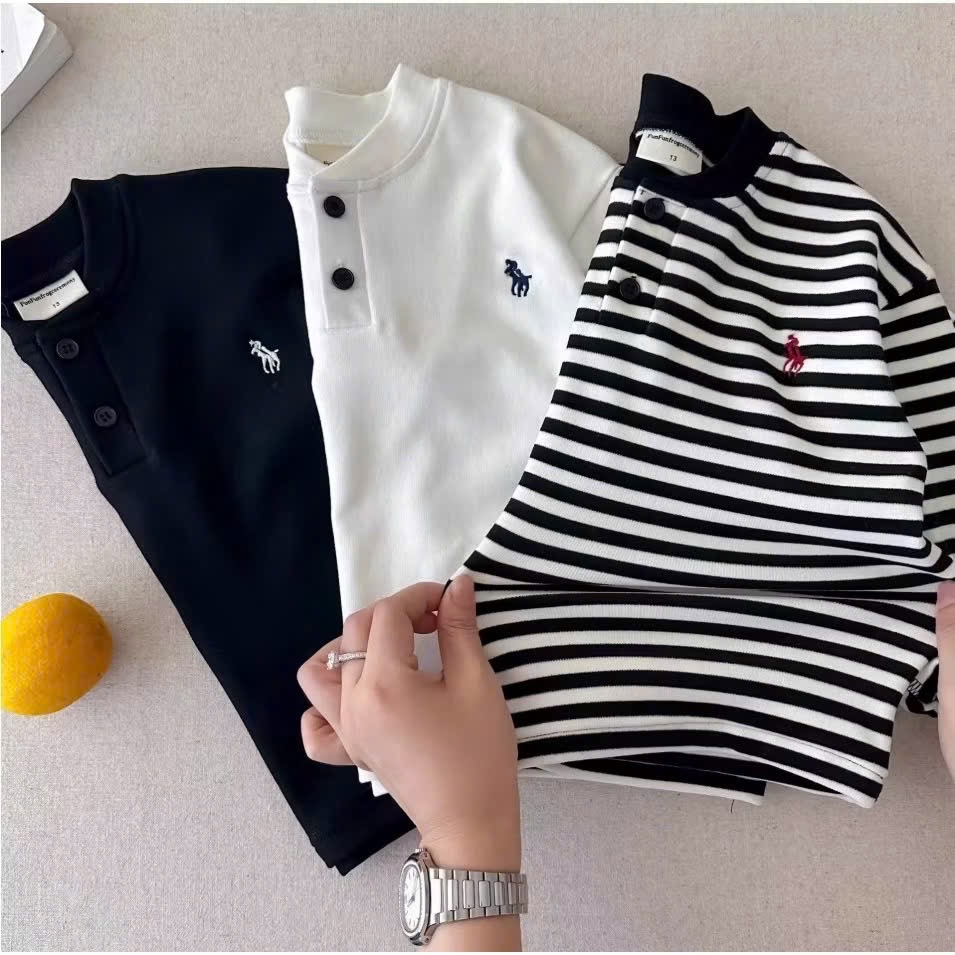 (CHỜ) AB876 - SET 4 ÁO BÉ TRAI DÀI TAY COTTON KỊ SĨ CỔ CÚC