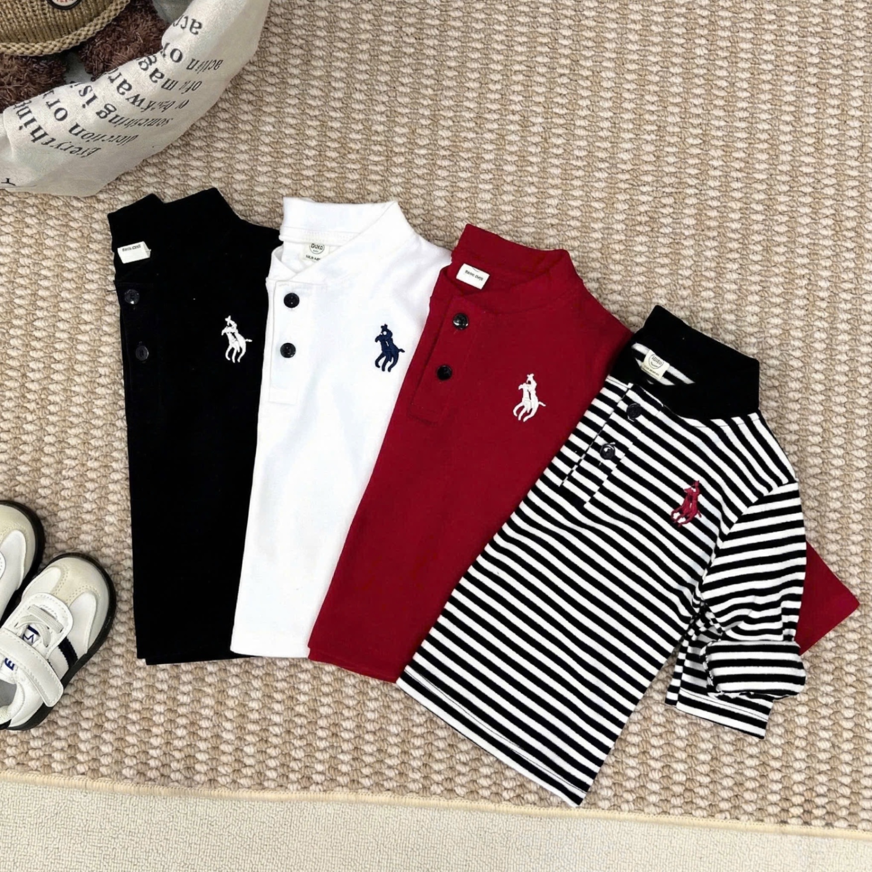 (CHỜ) AB876 - SET 4 ÁO BÉ TRAI DÀI TAY COTTON KỊ SĨ CỔ CÚC