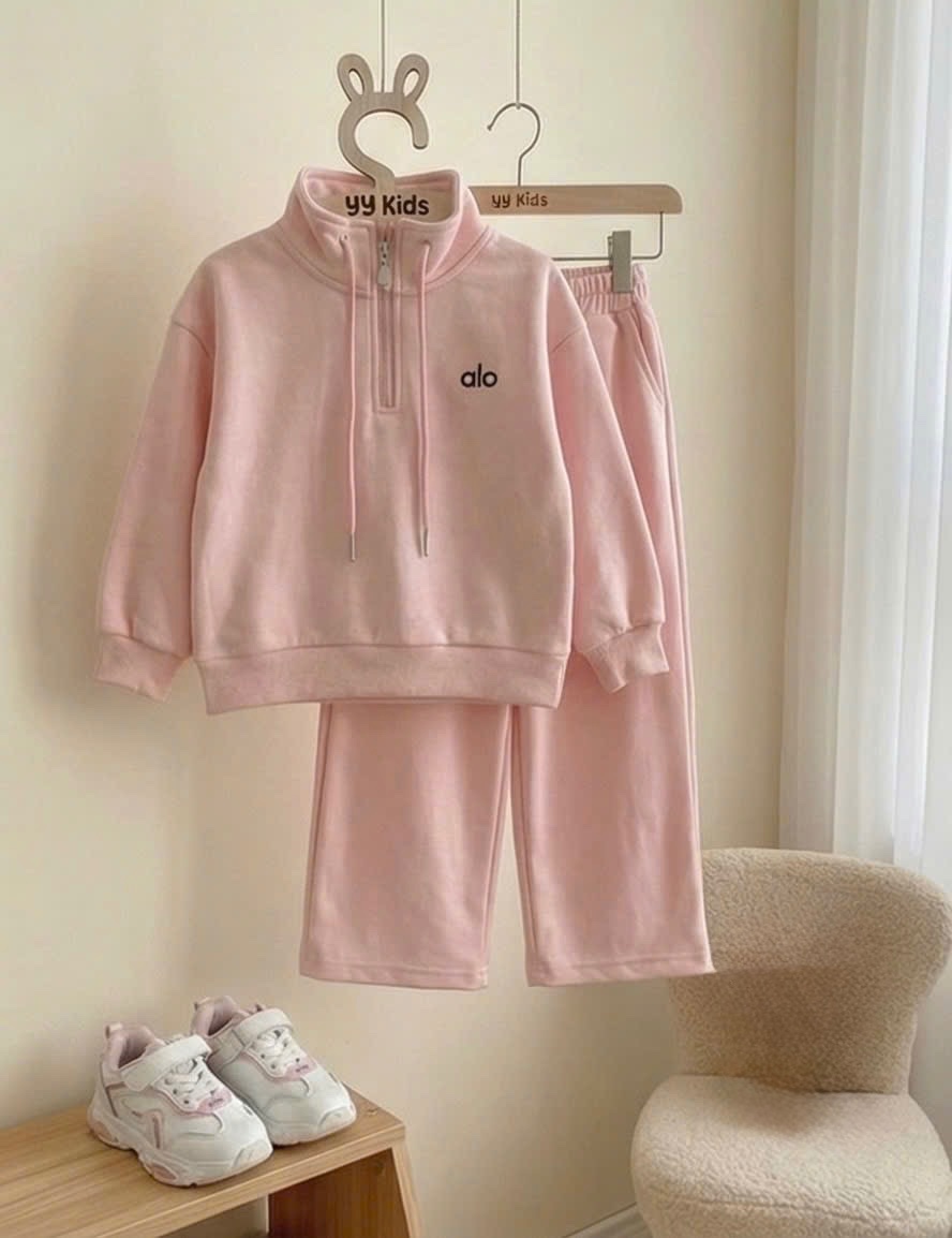 G890 - BỘ BÉ GÁI NỈ CỔ KHOÁ HỒNG alo QUẦN SUÔNG