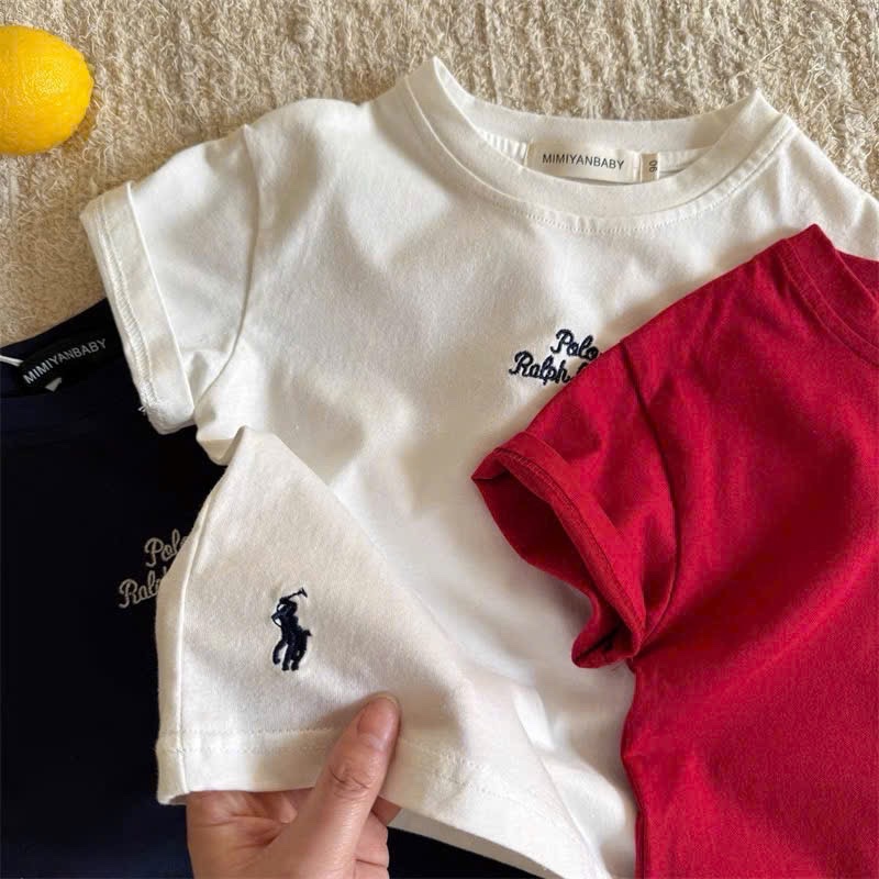 AB875 - SET 4 ÁO BÉ TRAI CỘC THÊU polo than đỏ xám trắng
