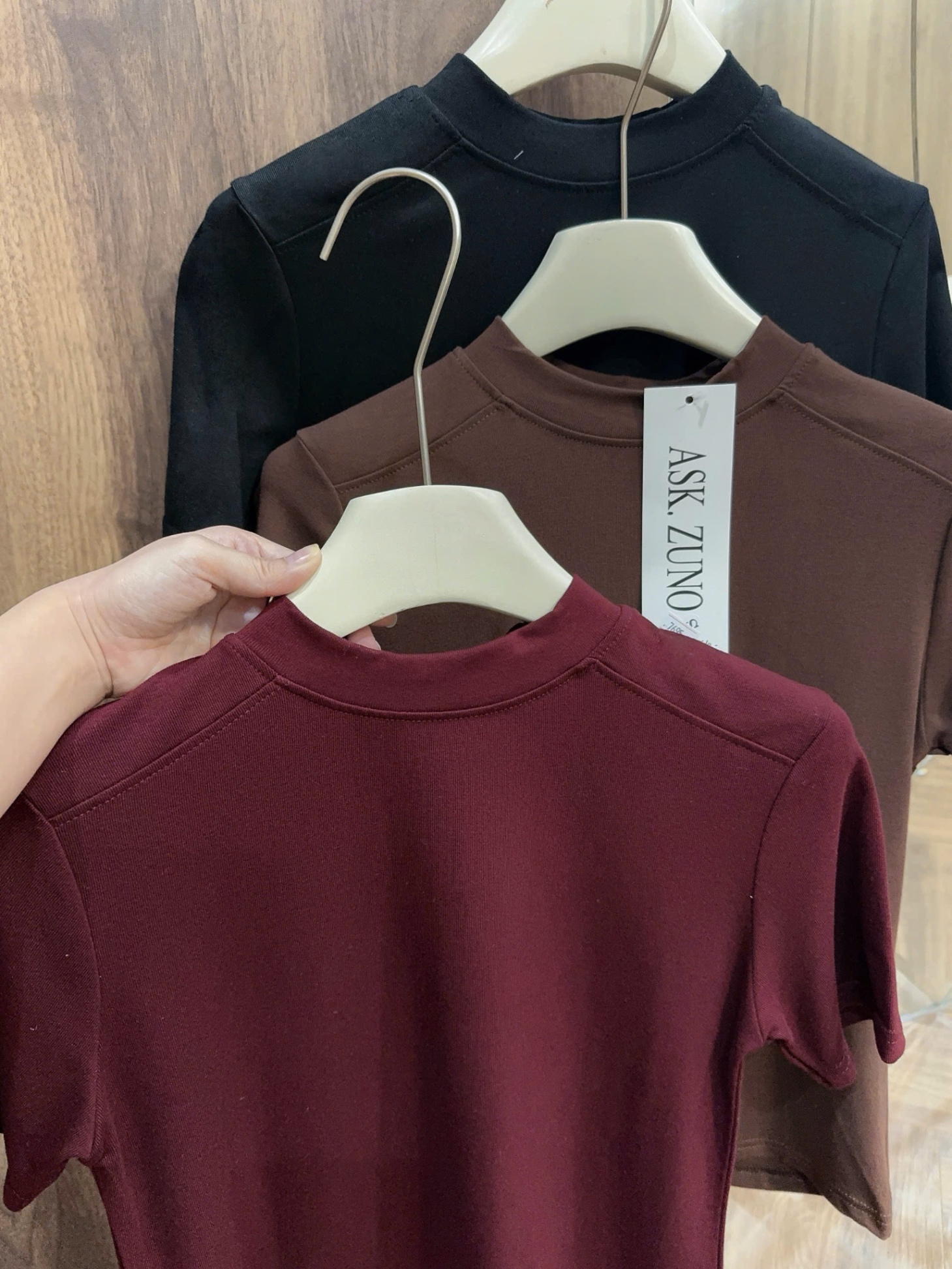 ANU342 - SET 3 ÁO ZIP NỮ CỘC CỔ 2P đen nâu đỏ