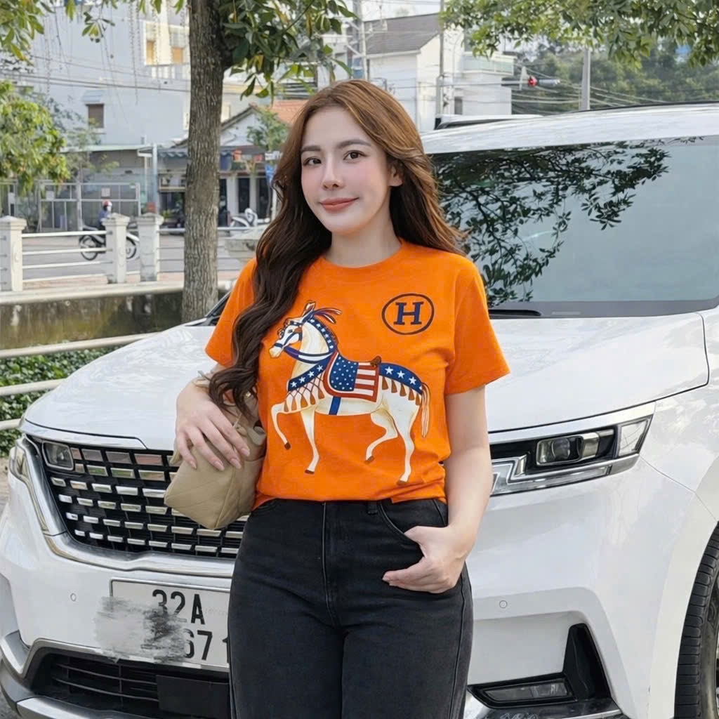 ANU343 - ÁO PHÔNG NỮ MÀU CAM NGỰA CHỮ H