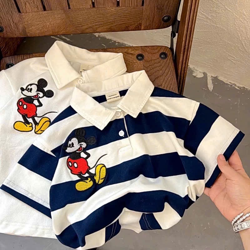 AB878 - SET 2 ÁO POLO BÉ TRAI THÊU MICKEY KẺ THAN TRẮNG