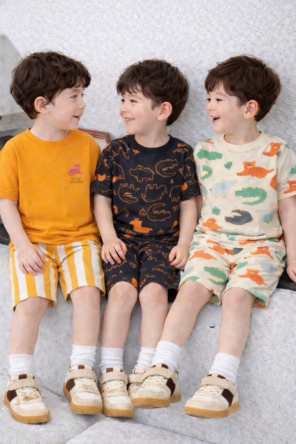 T132 - SET 3 BỘ ĐÙI BÉ TRAI HÌNH THÚ đen cam be