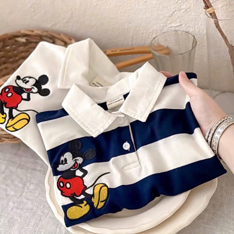 AB878 - SET 2 ÁO POLO BÉ TRAI THÊU MICKEY KẺ THAN TRẮNG