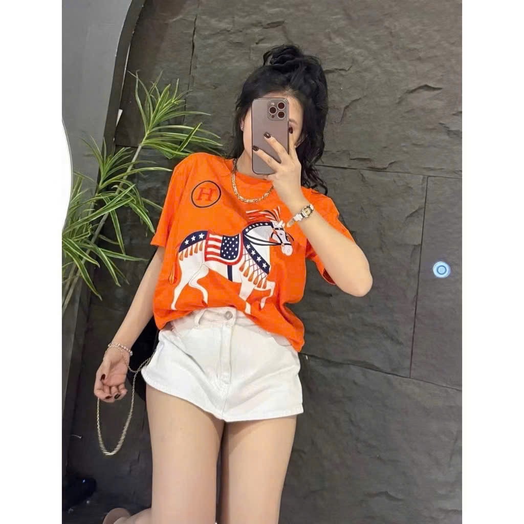 ANU343 - ÁO PHÔNG NỮ MÀU CAM NGỰA CHỮ H