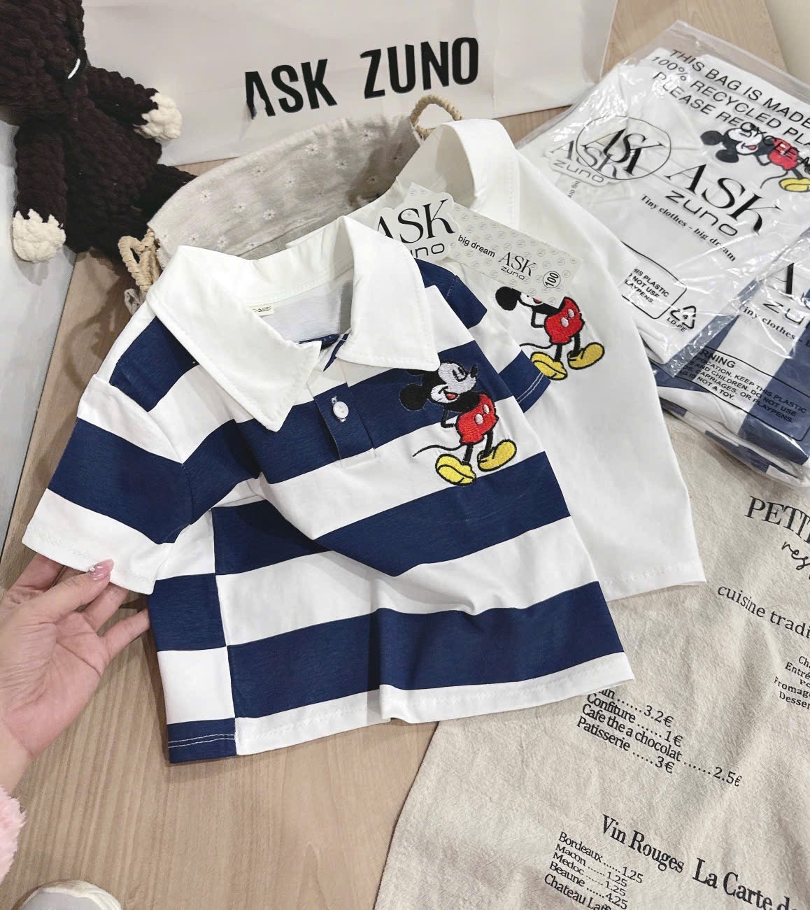 AB878 - SET 2 ÁO POLO BÉ TRAI THÊU MICKEY KẺ THAN TRẮNG