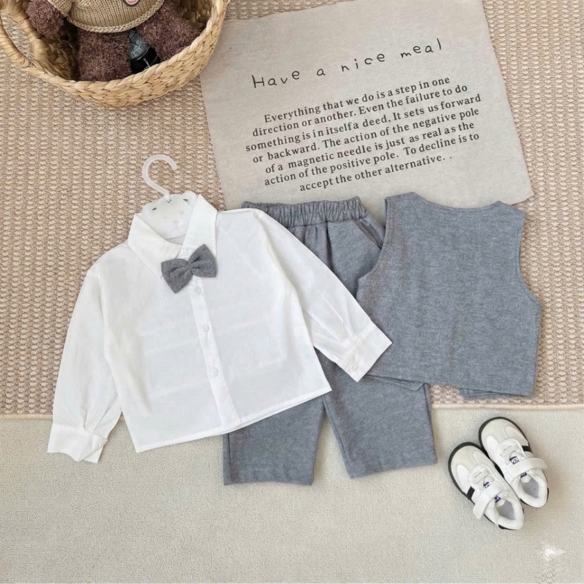 T130 - SET BÉ TRAI 3CT GILE DẠ MIX ÁO SƠ MI
