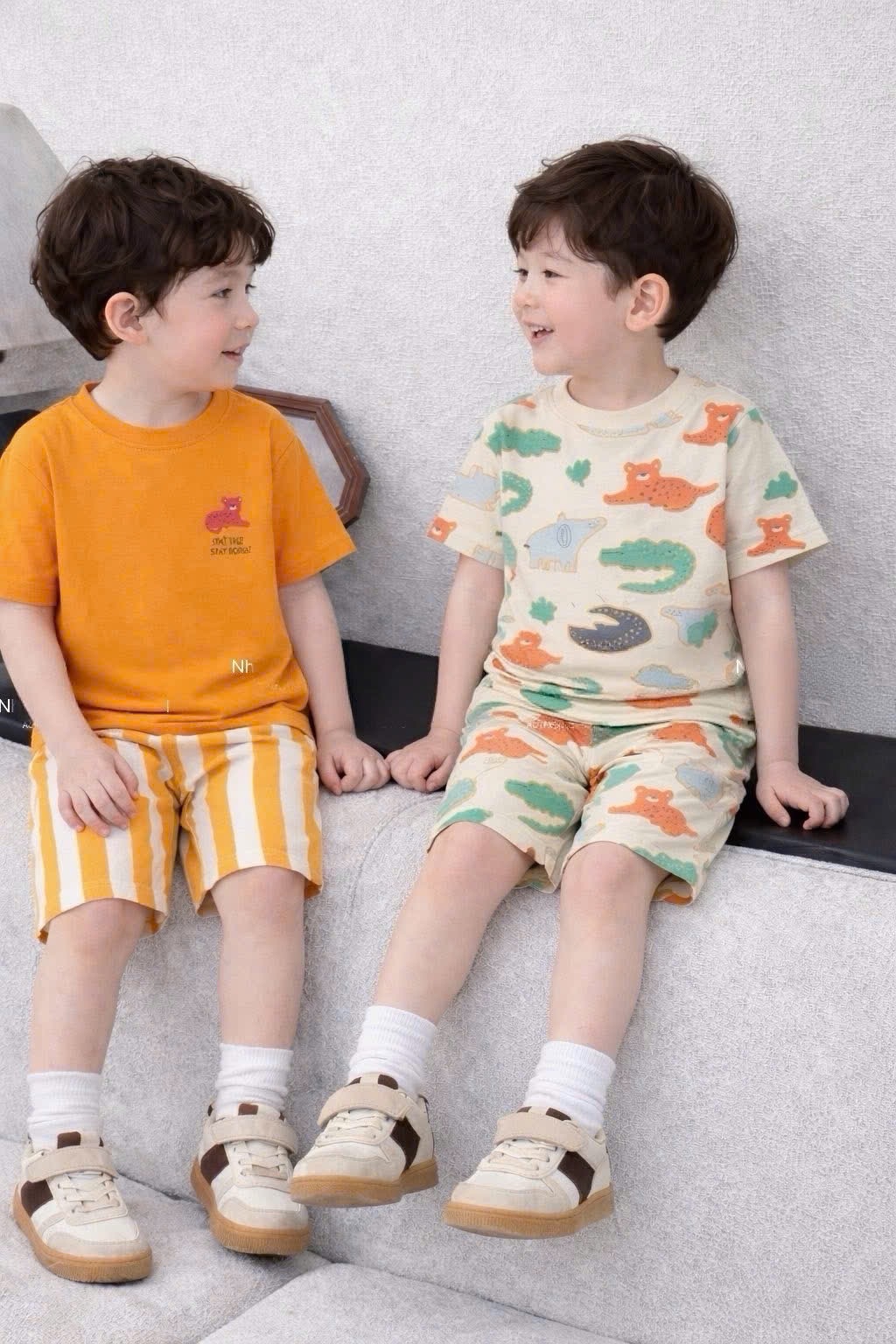 T132 - SET 3 BỘ ĐÙI BÉ TRAI HÌNH THÚ đen cam be