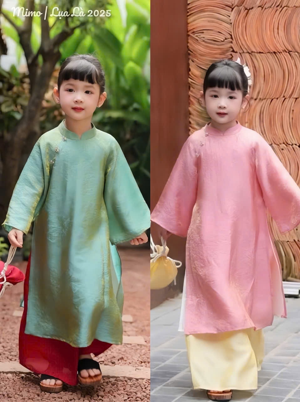 G901 - SET ÁO DÀI BÉ GÁI TƠ ĐŨI ÁNH VÀNG