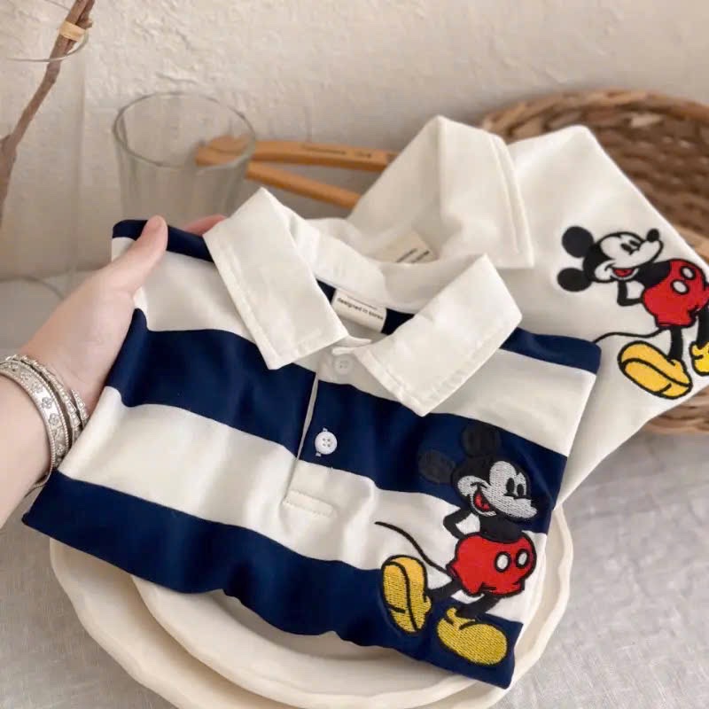 AB878 - SET 2 ÁO POLO BÉ TRAI THÊU MICKEY KẺ THAN TRẮNG