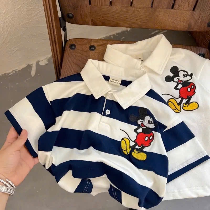 AB878 - SET 2 ÁO POLO BÉ TRAI THÊU MICKEY KẺ THAN TRẮNG