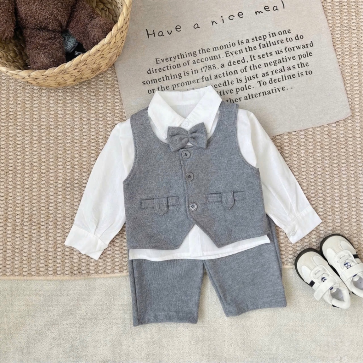 T130 - SET BÉ TRAI 3CT GILE DẠ MIX ÁO SƠ MI