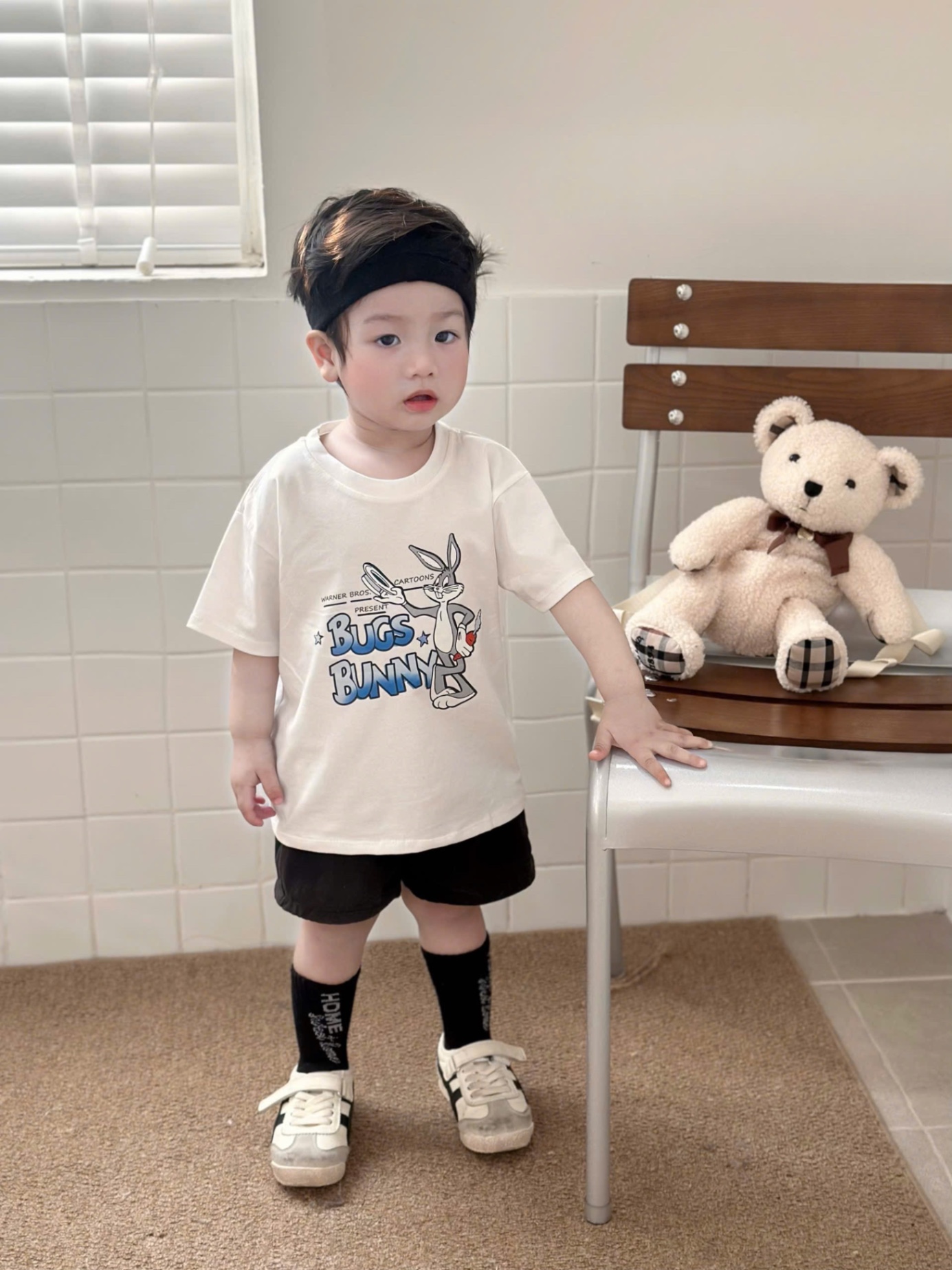 AB882 - SET 3 ÁO BÉ TRAI CỘC THỎ LOONEY nâu đỏ trắng