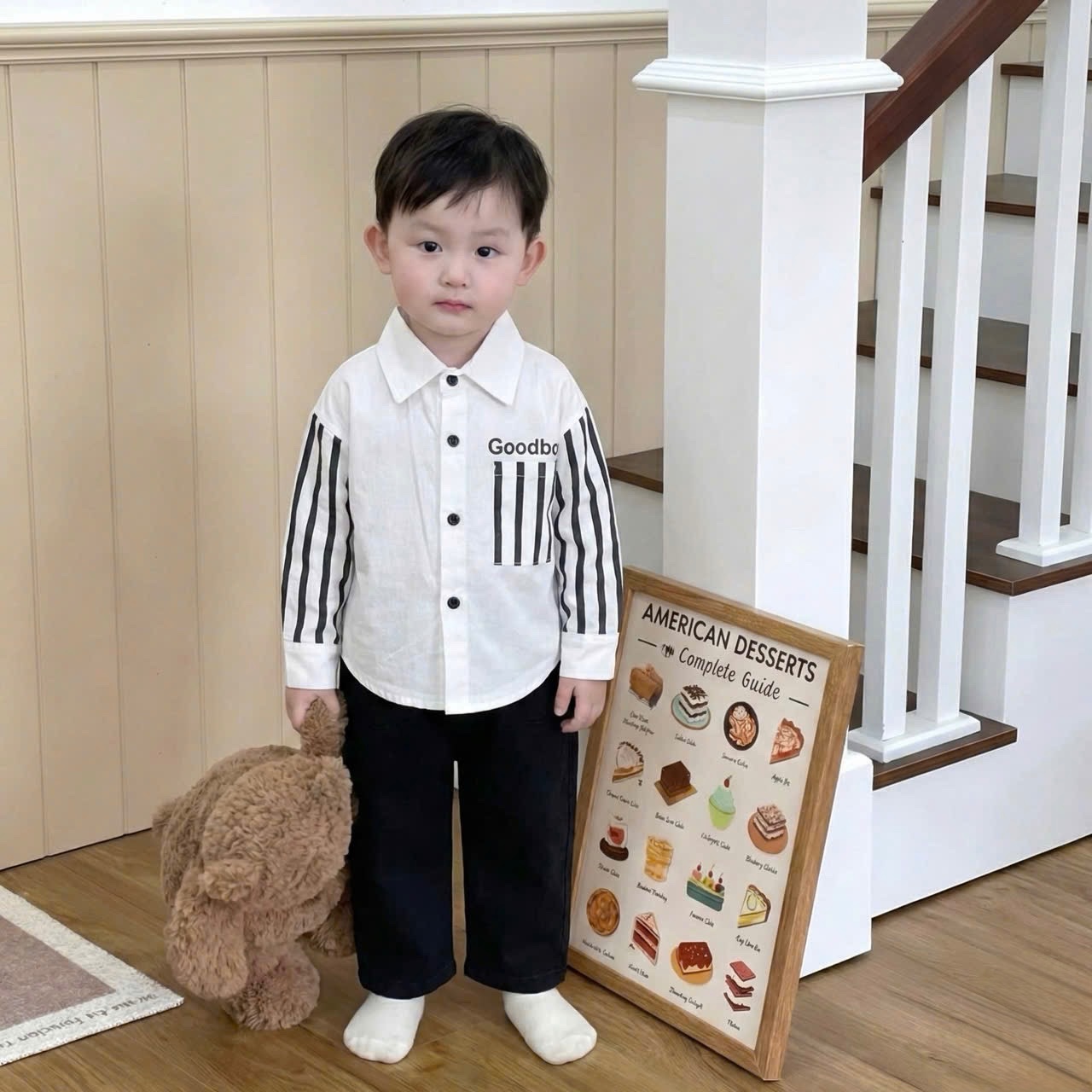 T134 - SET BÉ TRAI ÁO SƠ MI TRẮNG PHỐI SỌC QUẦN ĐEN