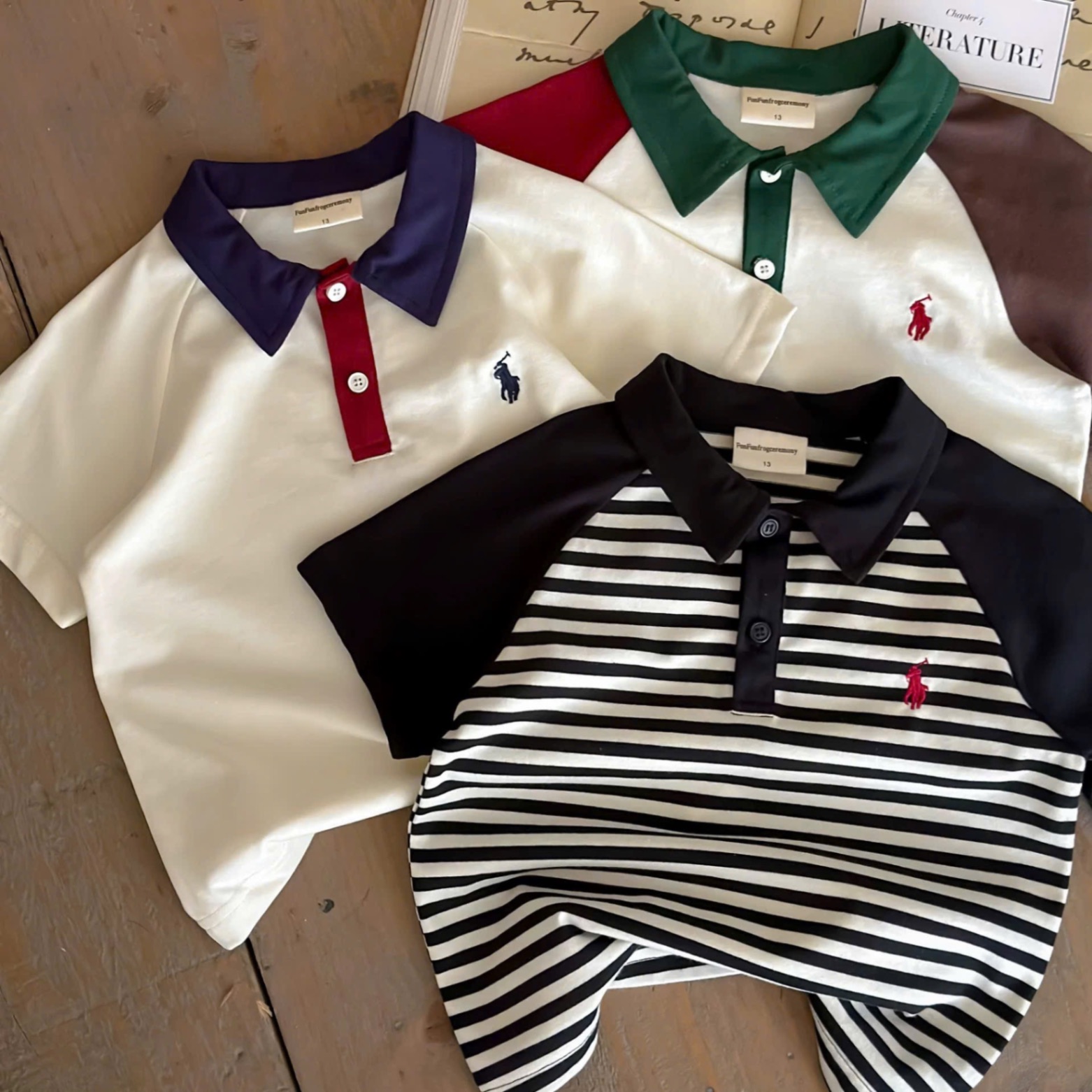 AB883 - SET 3 ÁO POLO BÉ TRAI THÊU KỊ SĨ CỔ PHỐI
