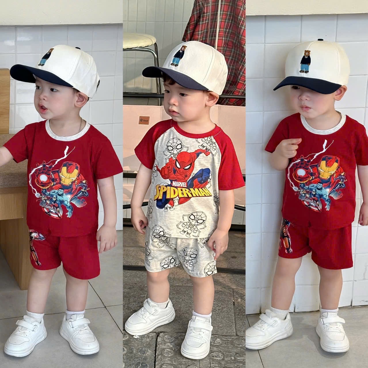 T145 - SET 2 BỘ ĐÙI BÉ TRAI MARVEL IRONMAN đỏ ghi
