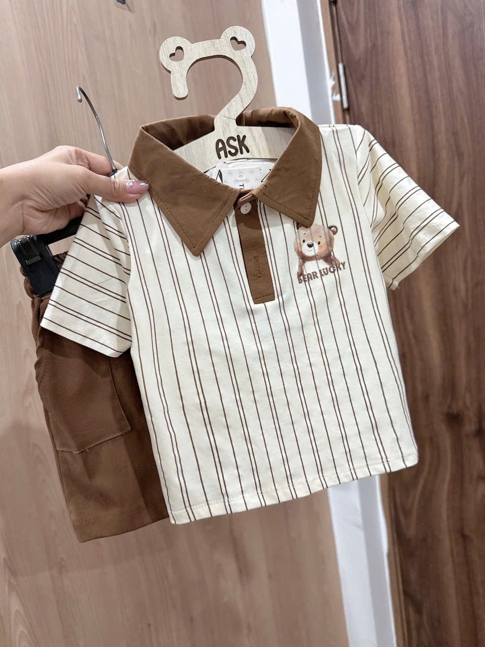 T139 - BỘ ĐÙI BÉ TRAI GẤU NÂU SỌC KÈM MŨ