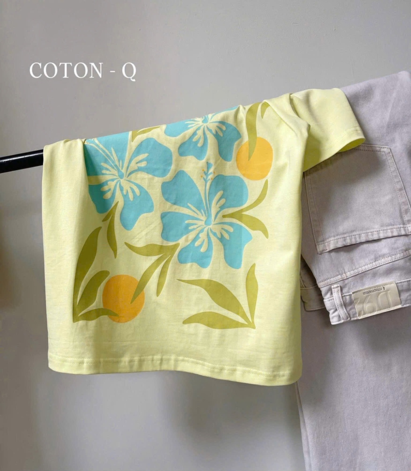 ANU350 - ÁO PHÔNG NỮ VÀNG HOA XANH