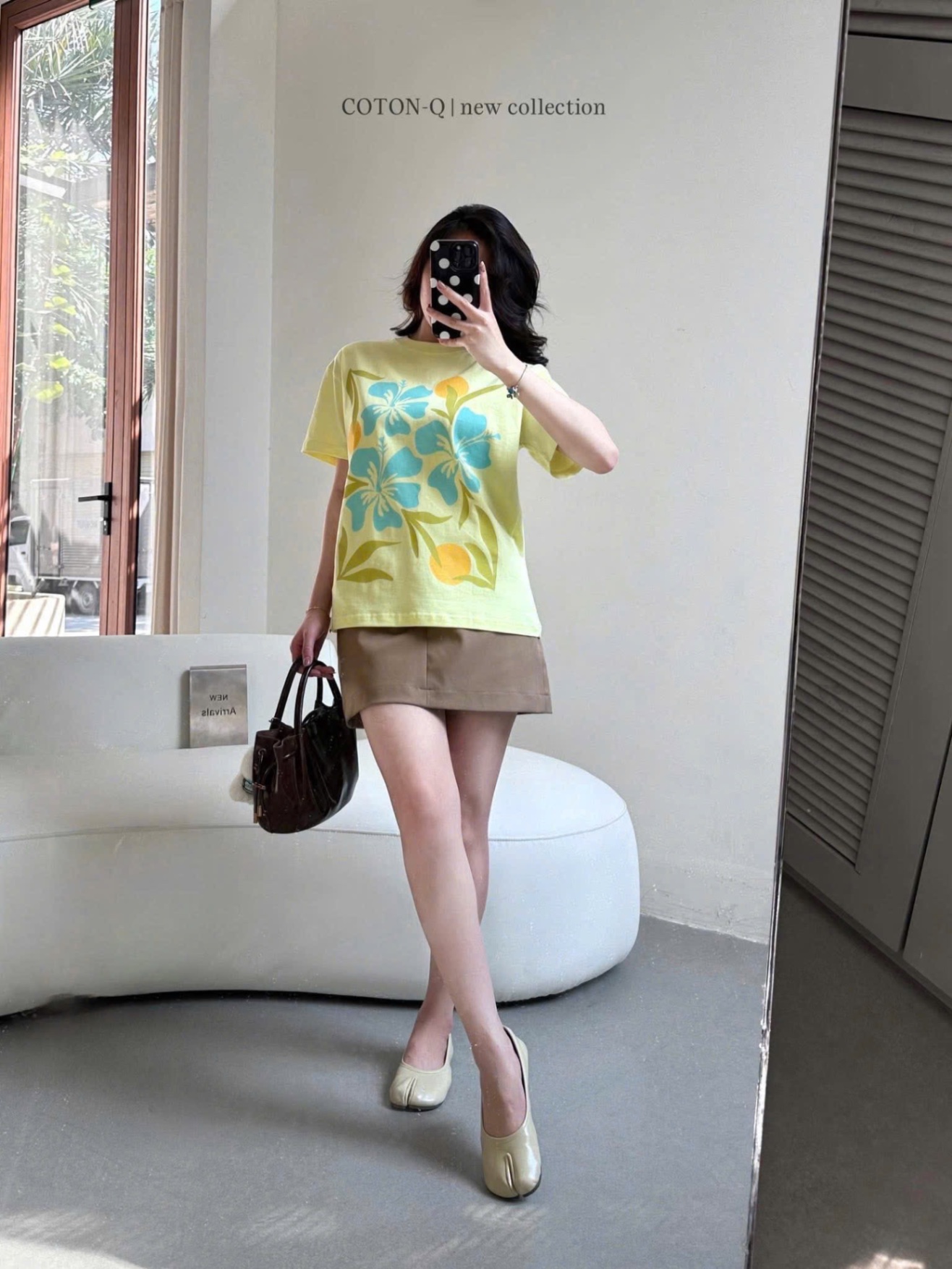 ANU350 - ÁO PHÔNG NỮ VÀNG HOA XANH