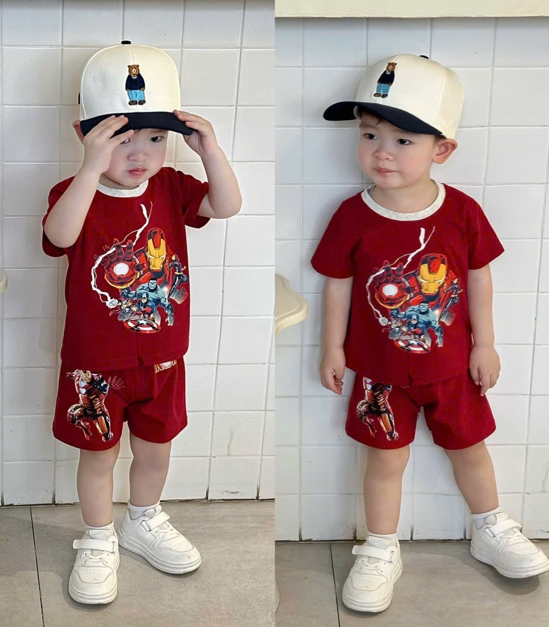 T145 - SET 2 BỘ ĐÙI BÉ TRAI MARVEL IRONMAN đỏ ghi
