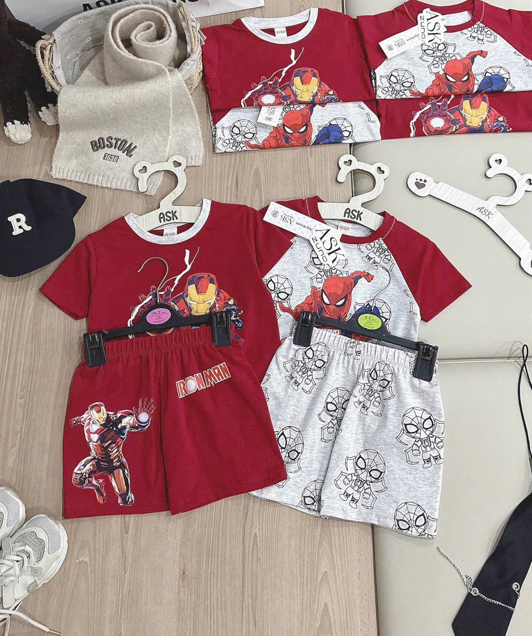 T145 - SET 2 BỘ ĐÙI BÉ TRAI MARVEL IRONMAN đỏ ghi