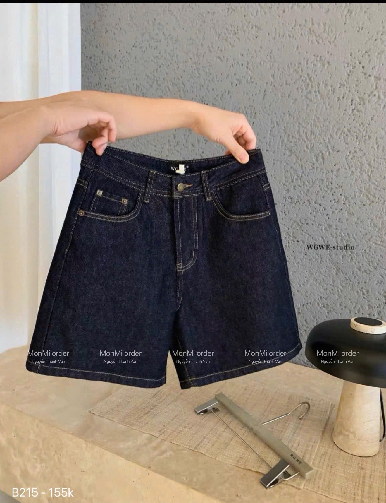 QNU676 - QUẦN SOOC JEANS NỮ XANH ĐẬM ỐNG RỘNG